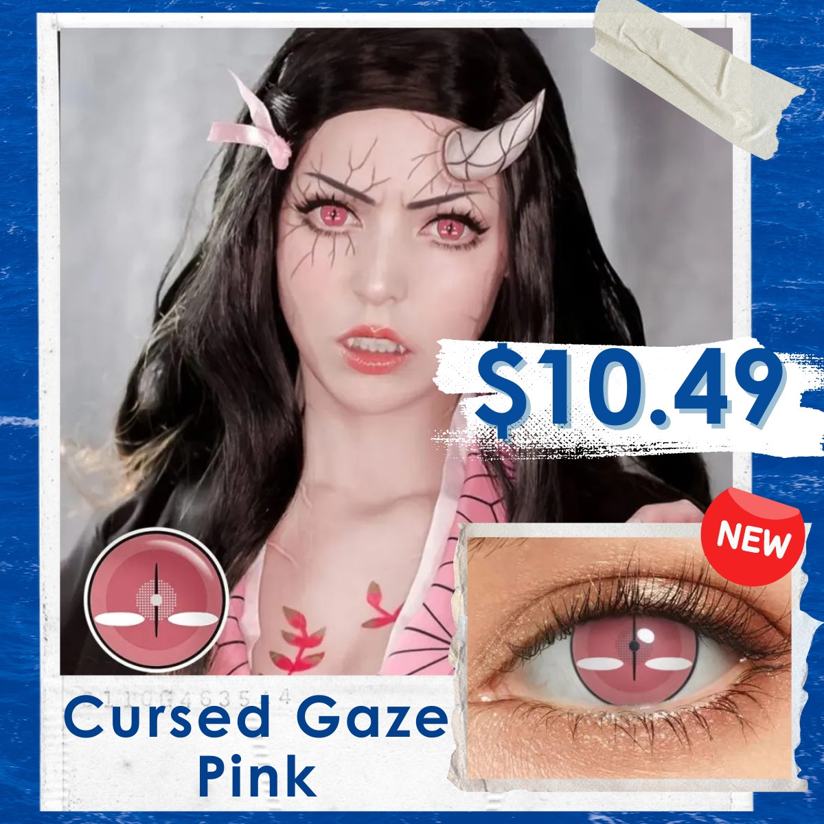 Cursed Gaze Pink Costume Yearly Contact Lenses